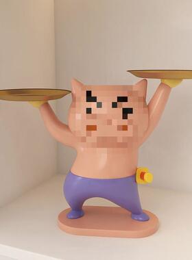 入户装饰品摆件肥嘟嘟左卫门轻奢玄关钥匙收纳托盘客厅软包邮