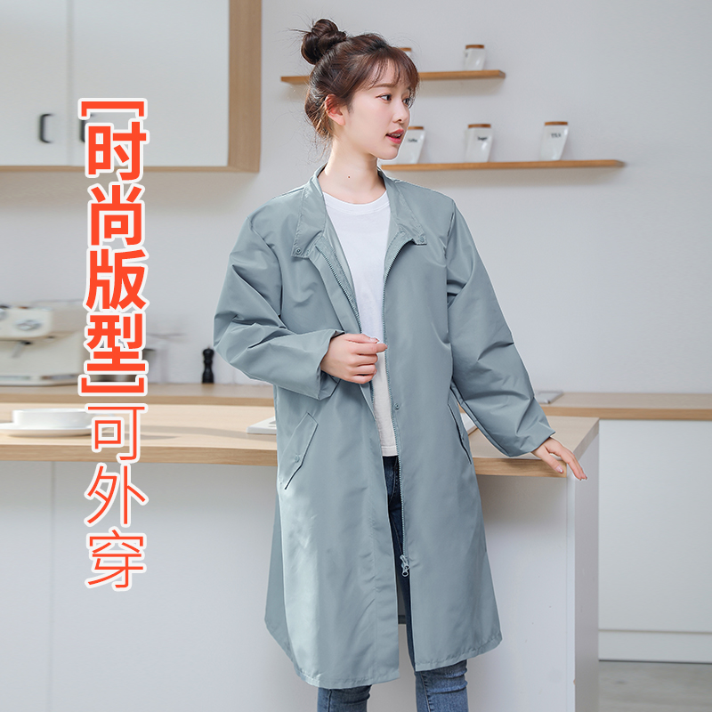 长袖围裙拉链风衣式n大人罩衣女防水厨房家用外套立领工作服男定 - 图3