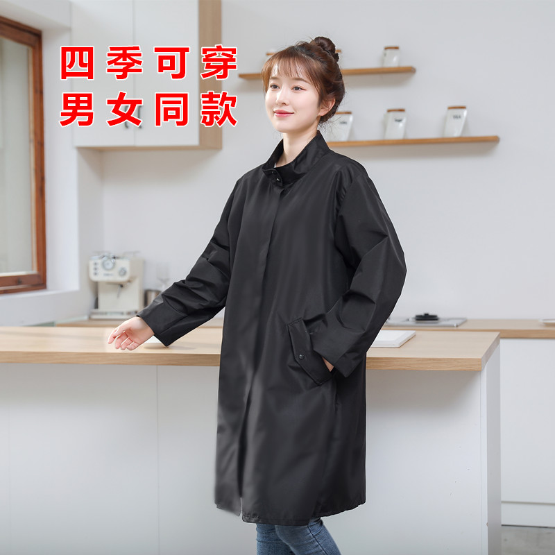 长袖围裙拉链风衣式n大人罩衣女防水厨房家用外套立领工作服男定 - 图0