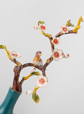 新中式喜鹊金枝陶瓷摆件创意客厅电视柜酒柜样板S间软装家居装饰