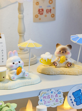 创意可爱动c物摆件解压治癒系办公室工位桌面摆设车载中控台装饰
