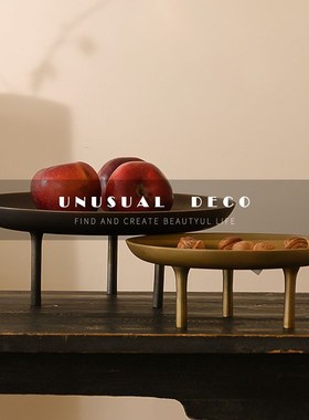 印度新中式铜色铝制金属三足果盘样板间创意N客厅餐厅装饰托盘摆