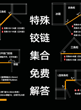 正负45度30度铰链135度联动门大角度合页 厚门板专用盖厚侧板铰链