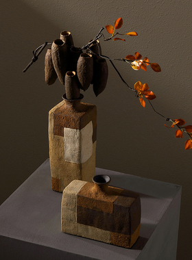 冯哲元色块方器日式侘寂风v茶室民宿花艺插花摆件可水培复古陶瓷