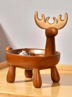 创意入户门玄关钥匙收纳摆件客厅家用小鹿仿木P首饰架新居圣诞礼