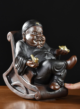 财主老爷陶瓷手工摆件招财财神家居客厅装饰桌面摆设W中式人物地