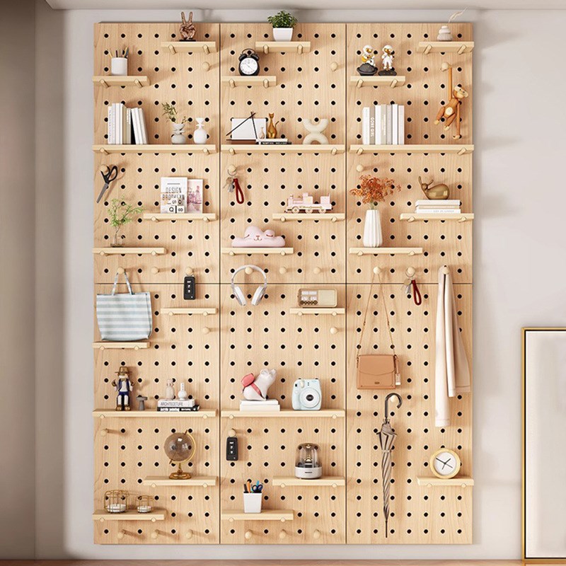 Solid wood hole board hanging board K wall decorative partition door entrance porch storage rack multi-functional wall display rack