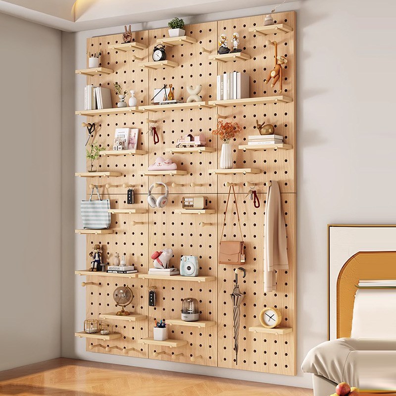 Solid wood hole board hanging board K wall decorative partition door entrance porch storage rack multi-functional wall display rack