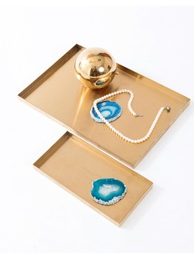 简约轻奢金色装饰方形托盘酒z店卧室样板间家居首饰收纳架摆件