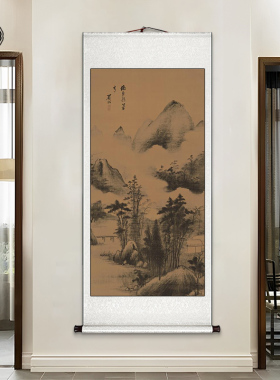 古画卷轴挂画新中式进p门玄关装饰画走廊过道正对门中国风仿古壁