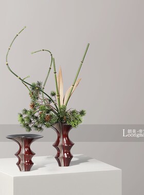新中式侘寂风红色陶瓷小花瓶插花样板房客厅茶几T卫生间花艺装饰