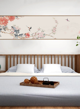 新中式装饰画客厅挂画 国画长方形横版I大幅大尺寸花开富贵牡丹图