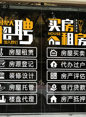 门店静电无胶贴纸房产租售中介玻璃门贴纸装饰橱窗店Y面便民服务
