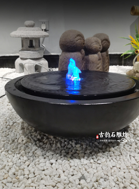 定制石雕流水石钵庭院o景观日式水钵花园室内阳台装饰自循环小喷