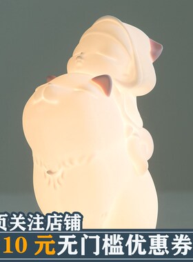白夜童话猫将军好梦灯床头小夜灯可D充电拍拍灯可爱卡通可发光摆