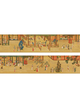 仇英汉宫春晓图新中式丝绸卷轴挂画卧室客厅O装饰画饭厅书房墙壁