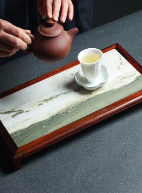 大红酸枝小型干泡茶台实木简约桌面云石茶盘红木功夫茶具茶台底座