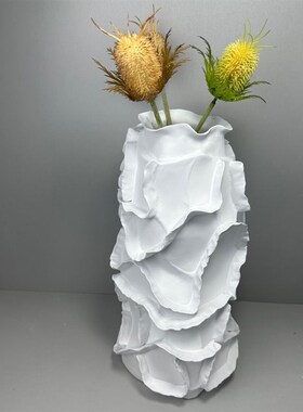 不规则大花瓶现代侘寂白色花器酒店玄关入户售楼部样板房插花摆件