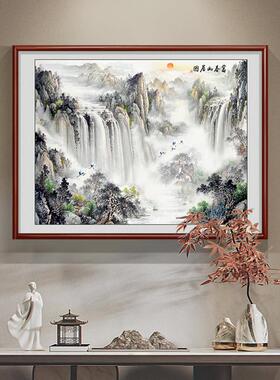 海纳百川装玄饰画山水春山居图客挂厅画进门关过富CY富春山道走廊