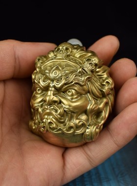 全铜实心大黑天财l神随身手把件佛头手球文玩把件工艺品玛哈嘎拉