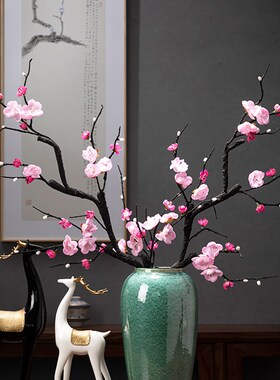 新中式装饰e品条案桌面玄关工艺品摆件插干花跳舞兰绿色陶瓷花瓶