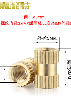 M2注塑铜螺母M3铜镶件M2.5滚花螺母M4通孔/盲孔/英制铜花母M5M6M8