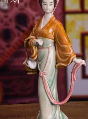 石湾公仔中式陶瓷古典人物摆件客厅书房电视柜新T居装饰品四大美