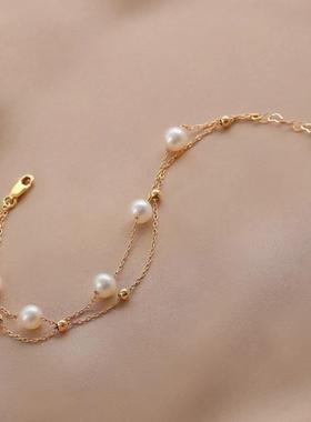 天然淡水珍珠近圆珠双层满天星手链小众设计简约轻奢闺蜜气质手饰