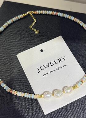 薄荷绿珍珠锁骨链女轻奢新款