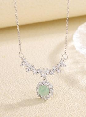 S925纯银蓝水翡翠项链女