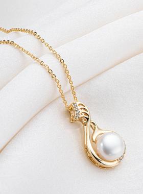 复古百搭珍珠天鹅项链女