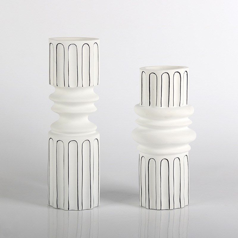 现代创意黑白条纹花器软装饰品欧式样板间不规则罗马圆柱花瓶摆件,淘宝优惠券,粉丝福利购,淘宝优惠卷