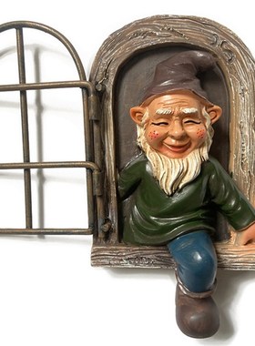 开窗户矮人侏儒树脂 卡s通小矮人摆件工艺品 树花园 装饰品