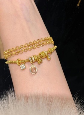 古法黄金色冰透琉璃跑环盘缠手链