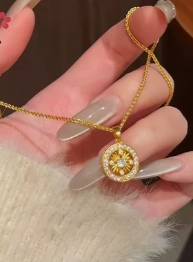 古法沙金镶钻太阳神八宝罗盘吊坠