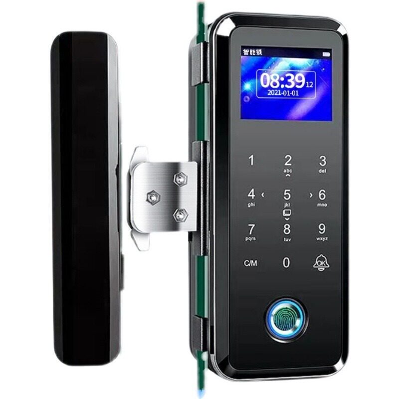 Color screen glass door fingerprint password lock without opening holes