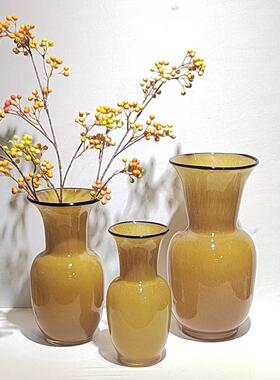 现代简约彩色收口玻璃花瓶家居样板房客厅桌面插花软装饰品摆件