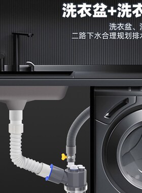洗衣机下水管三头通地漏接头烘乾机滚筒排水管道三通二合一分水器