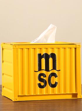 集装箱纸巾盒铁件吧艺货柜造型家用客厅餐厅酒抽盒摆工艺1017纸品