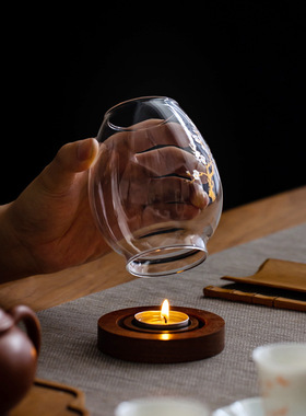 国风透明玻璃烛台中式摆件浪漫烛光晚餐禅意复古家W用防风蜡烛罩