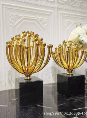 轻奢创意样大理件店石金属花蕾家居摆板房电视柜铺橱窗装饰MET190