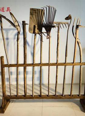 民俗老老物件式风车木农具复古车怀旧农耕犁文化老背箩推影tj#lzn