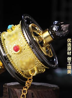 藏式禅宗摆件藏式六字镀金银手摇轮摆件家用手摇佛装饰转桶