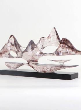 厅新中式办公室水MC-TY-63墨云山雕塑板样间茶室家摆居软装饰品客