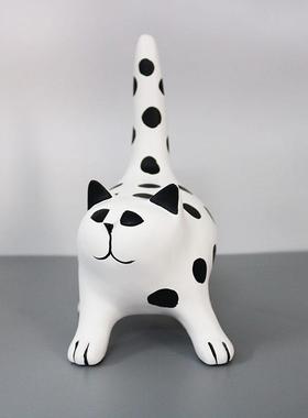 卡通风童房黑白波点桌猫咪动AYY物树脂摆客厅面装饰件样板房间儿