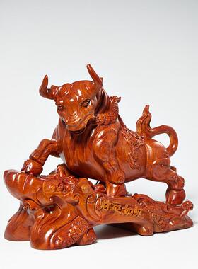 红木雕刻牛饰品实木牛生肖牛家客厅办公室装饰红木工艺品