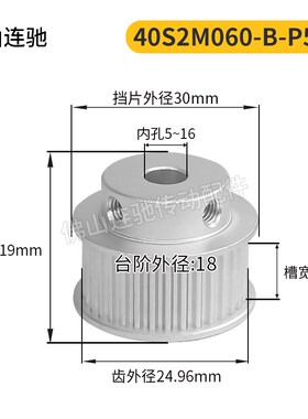 S2M40齿同步皮带轮 040 060 100 B型 铝合金氧化40S2M060-B-P5~16