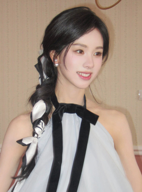 陈都灵同款白色条纹长条发带