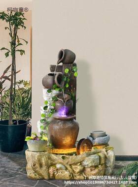 室外流水泉入柯咖童花园庭院户意外鱼池造景院子户阳台景喷观创水