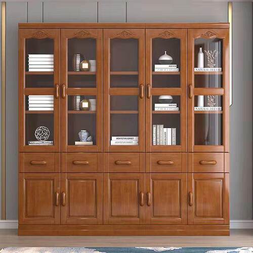 书架实书柜新中式多木书功能带玻高璃门落地储物柜档书橱架组合 - 图0